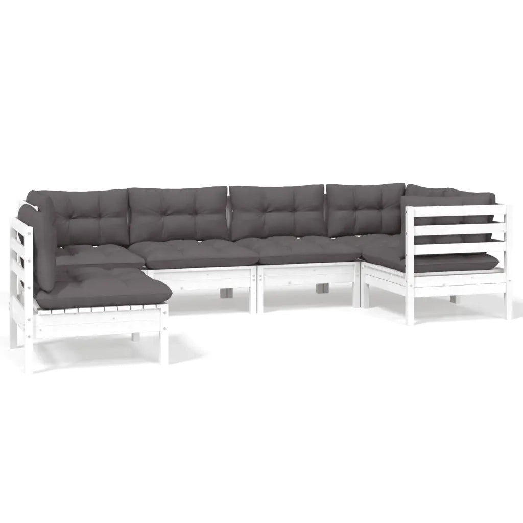 Set Divani da Giardino 6 pz con Cuscini Bianchi Legno di Pino 3096419