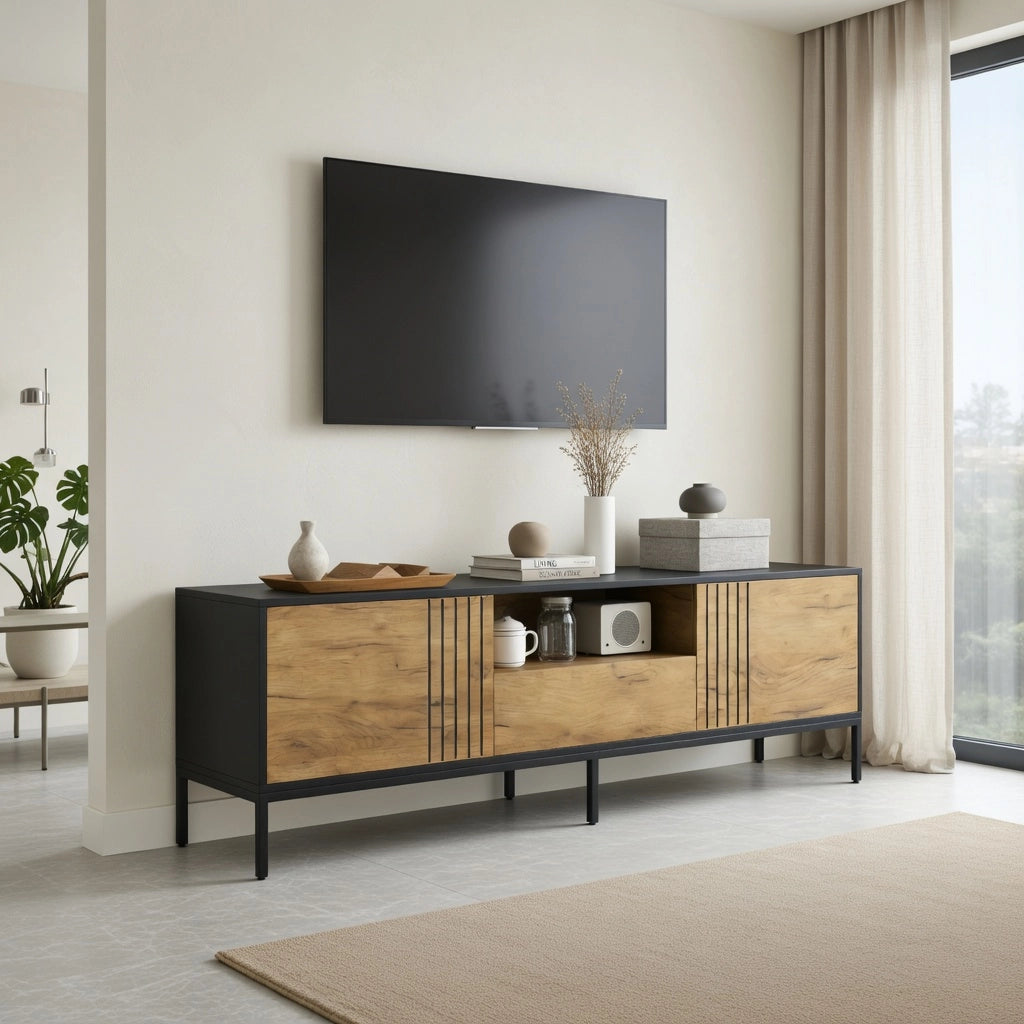 Cassettiera TV in truciolato colore rovere lunghezza 170 cm