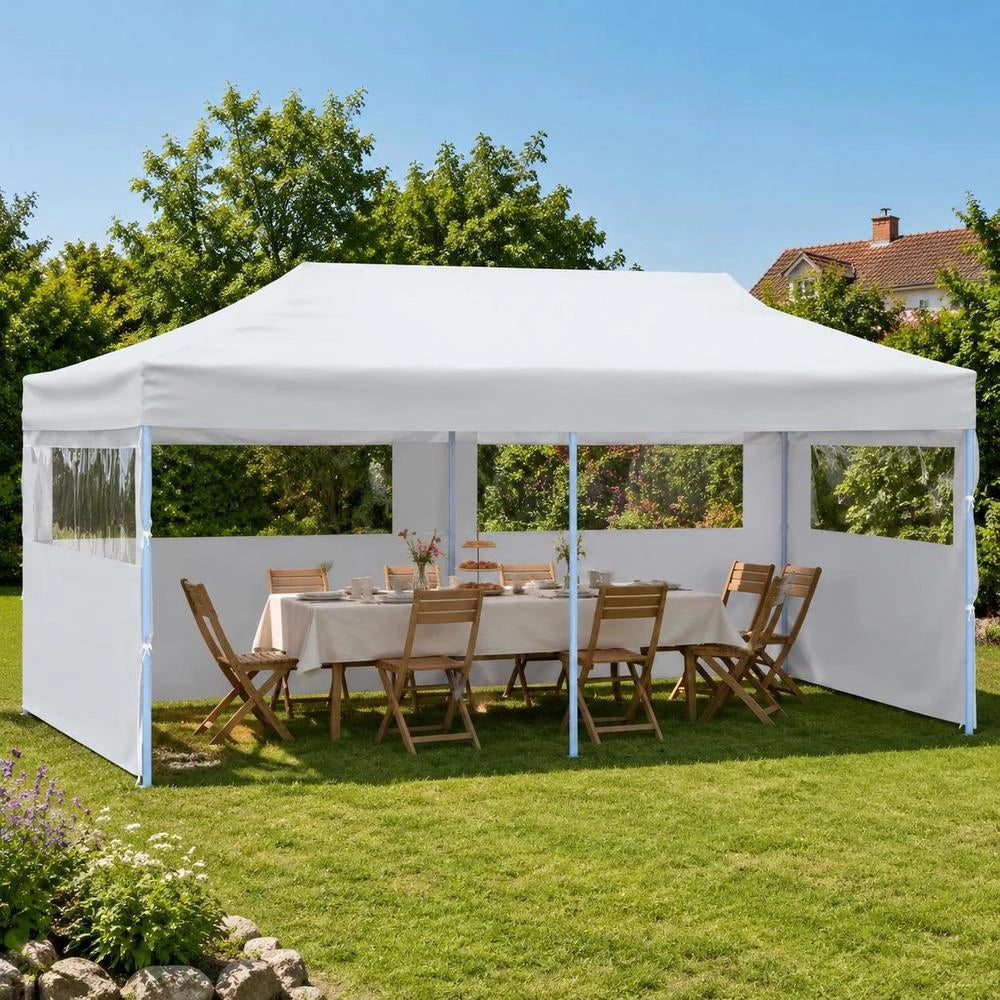 Pop-up Party Tent With Side Walls, Foldable, 3x6 M, Steel, White