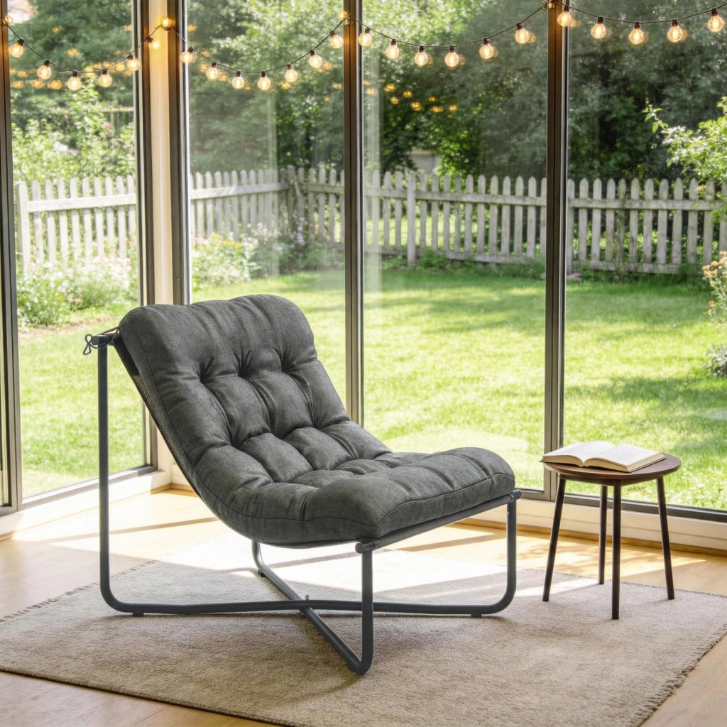 Poltrona da giardino ergonomica ¨C zephmum ¨C Grigio scuro con cuscini e struttura in acciaio 100x80x100