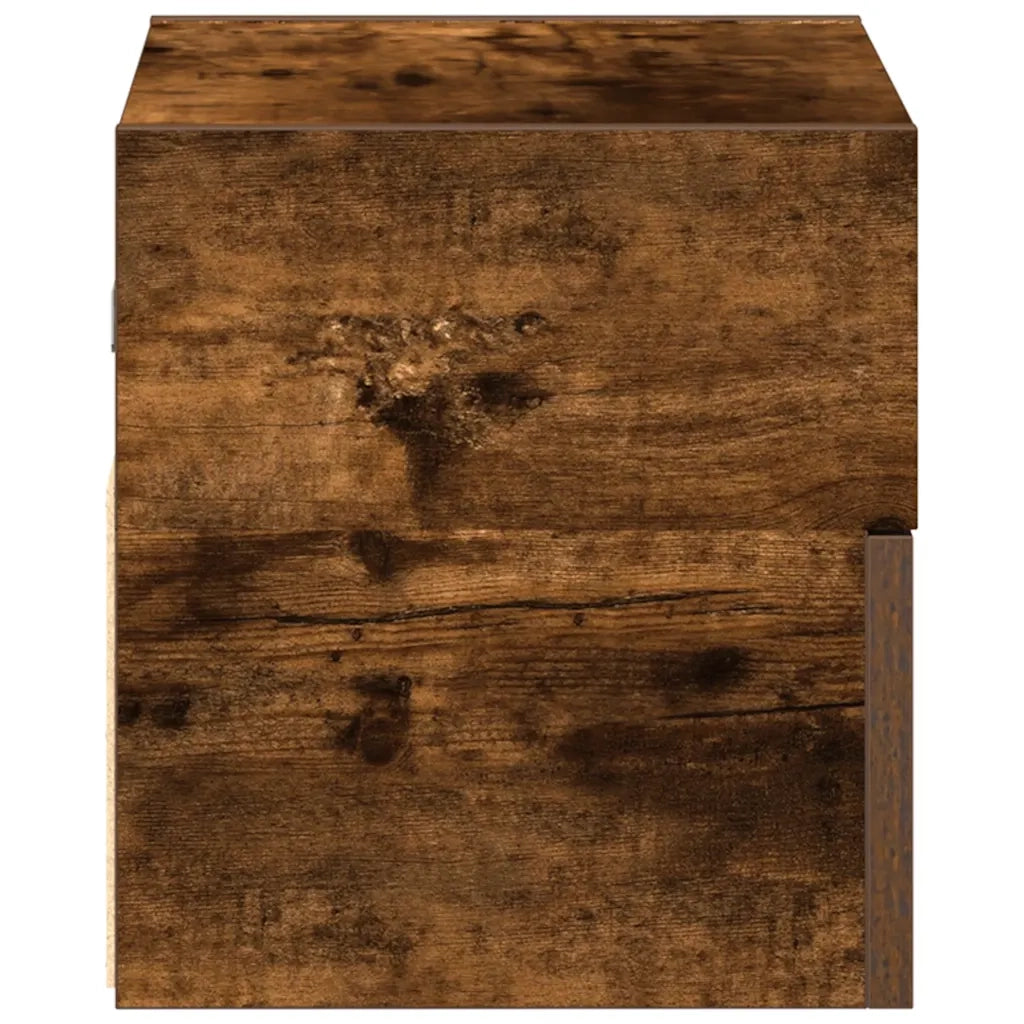 Set di 2 Comodini | Armadio da Notte | Mobiletto da notte a Muro Rovere Fumo 45x26x28,5 cm