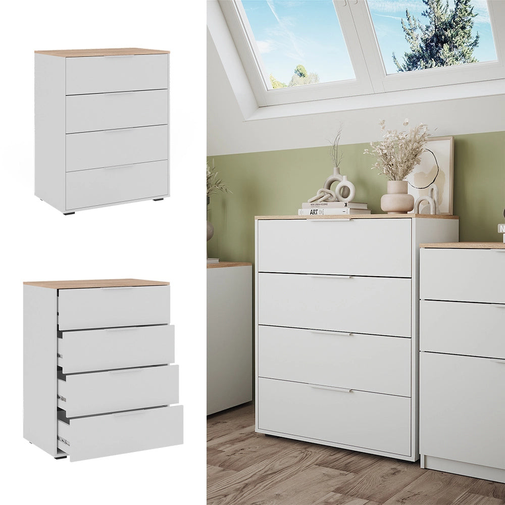 Vicco Credenza Bianco/Sonoma 30 x 83.6 cm con 4x cassetti