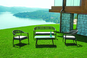 Set Milano - Composto Da 2 Poltrone, 1 Divano E Un Tavolino Con Piano A Doghe Di Alluminio 100 X 55 X 45 Cm - Struttura In Alluminio   B - Seduta E Schienale In Twist Wicker Ø 5 Mm Paglia - Cuscini Sfoderabili Colore: Paglia