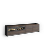 Mobile TV Soggiorno, 207x50x37 cm, Per TV fino a 80", Camino elettrico, LED, Rovere scuro e Nero