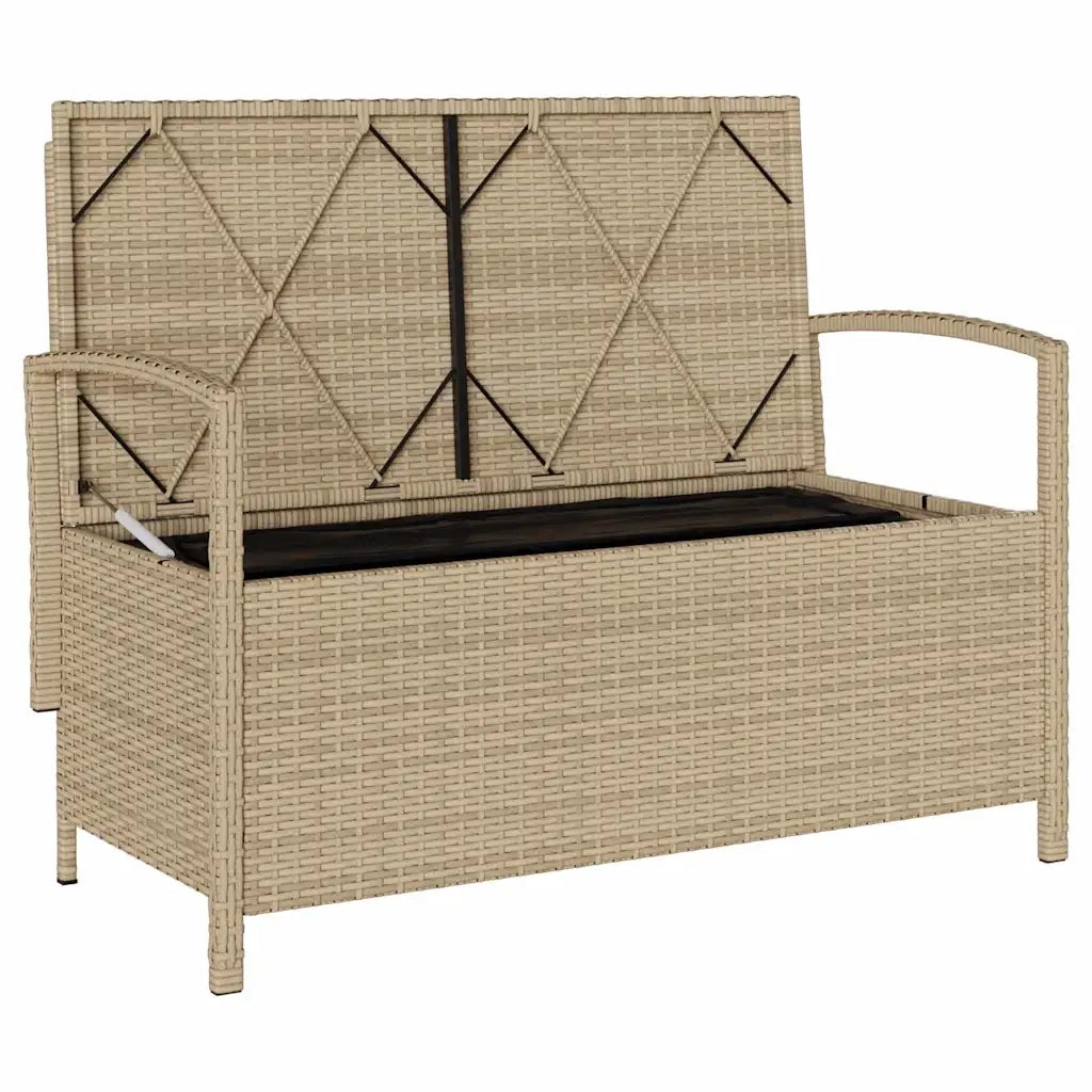 Panchina Portaoggetti da Giardino | Panca da Giardino con Cuscino Beige in Polyrattan