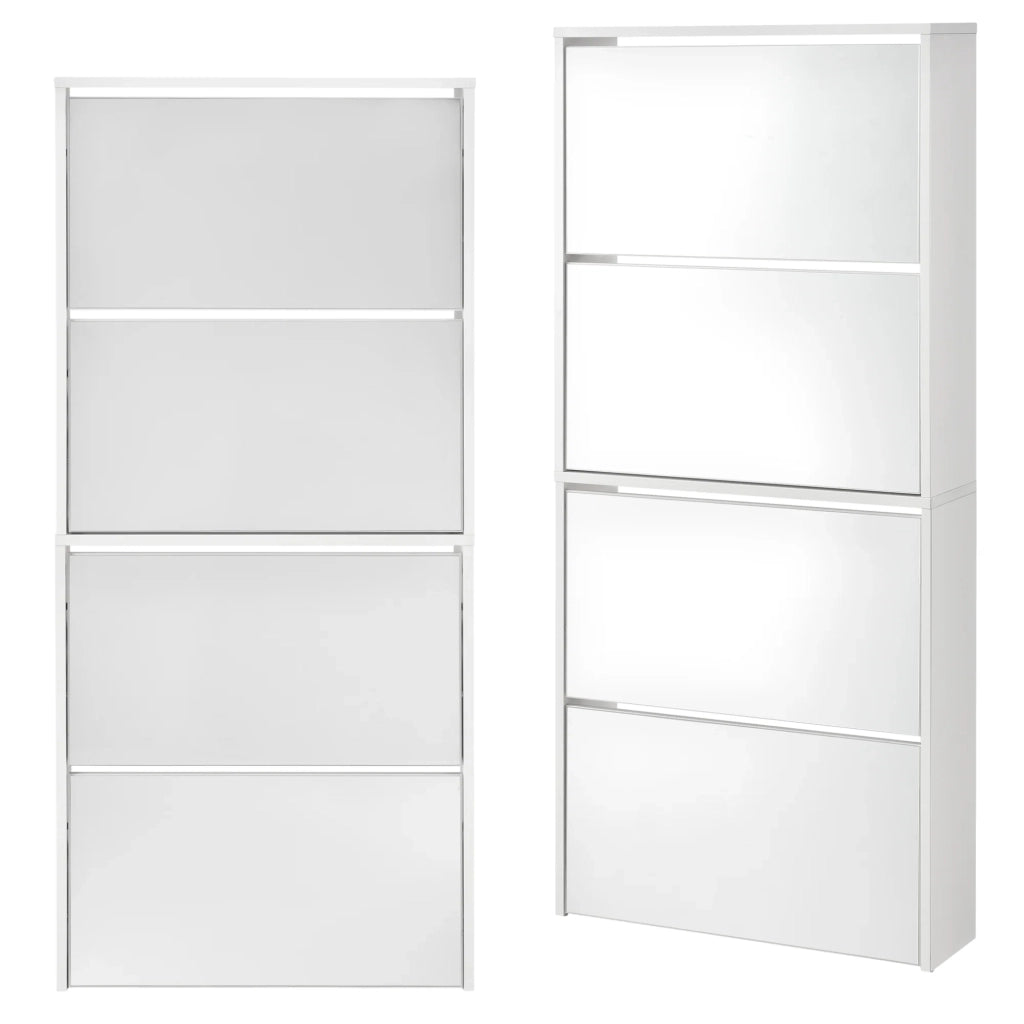 Scarpiera di design mobile contenitore con 4 scomparti capienza 12 paia di scarpe frontale a specchio pannello di particelle rivestito in melamina 134 x 63 x 17 cm bianco 03_0005167