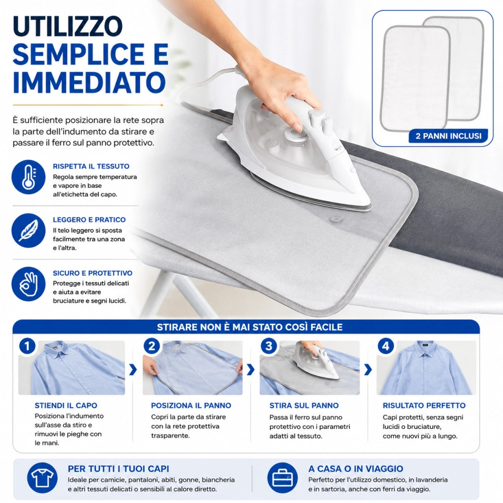 2 Pezzi Panni Retinati Stiratura 40x60 cm Antibruciatura 59988