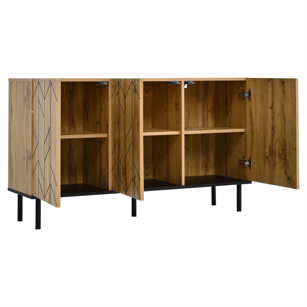 Sideboard moderno 120x35x70 cm con 3 ante, motivo ondulato e gambe in metallo
