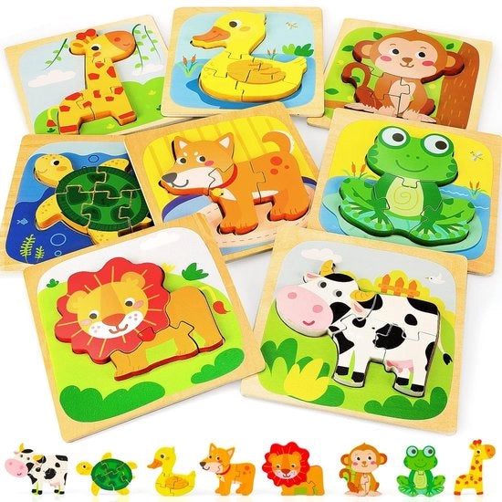 Puzzle in Legno per Bambini di 2-4 Anni, Giocattoli Montessori per Bambini di 1, 2 e 3 Anni, Puzzle a Tessere con Animali, Puzzle Educativi per Bambini, Regali Ideali per Bambini di 1-4 Anni