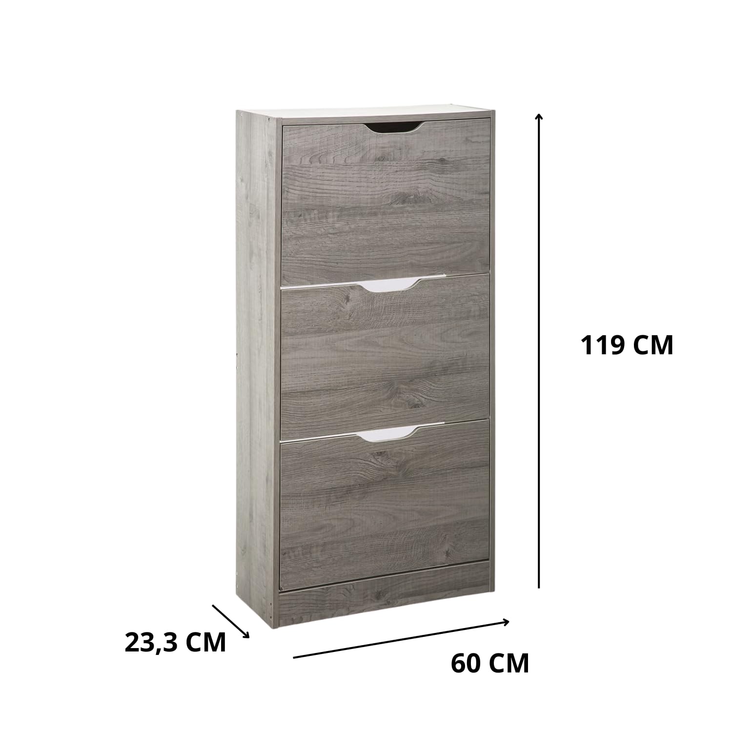 Scarpiera Salvaspazio Slim Ingresso Legno Slim 3 Ripiani Dimensioni Compatte 60 x 119 x 23,3 Ante Moderno MDF Compatta Doppia Profondità Salone Camera a Scomparsa Colore: Bianco