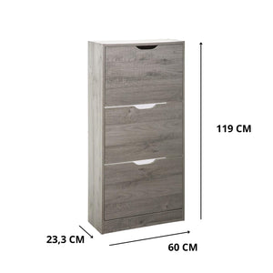 Scarpiera Salvaspazio Slim Ingresso Legno Slim 3 Ripiani Dimensioni Compatte 60 x 119 x 23,3 Ante Moderno MDF Compatta Doppia Profondità Salone Camera a Scomparsa Colore: Bianco