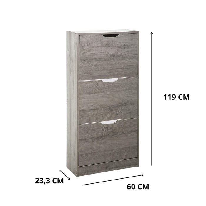 Scarpiera Salvaspazio Slim Ingresso Legno Slim 3 Ripiani Dimensioni Compatte 60 x 119 x 23,3 Ante Moderno MDF Compatta Doppia Profondità Salone Camera a Scomparsa Colore: Bianco