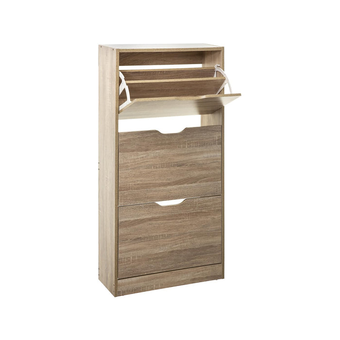 Scarpiera Salvaspazio Slim Ingresso Legno Slim 3 Ripiani Dimensioni Compatte 60 x 119 x 23,3 Ante Moderno MDF Compatta Doppia Profondità Salone Camera a Scomparsa Colore: Rovere