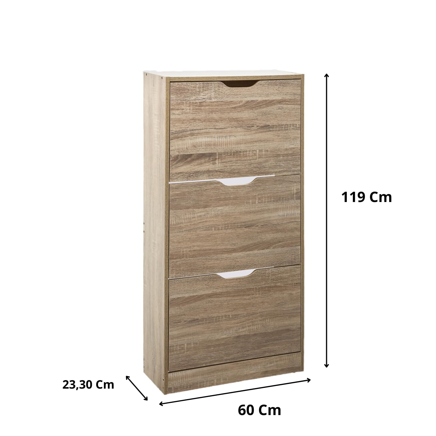 Scarpiera Salvaspazio Slim Ingresso Legno Slim 3 Ripiani Dimensioni Compatte 60 x 119 x 23,3 Ante Moderno MDF Compatta Doppia Profondità Salone Camera a Scomparsa Colore: Rovere