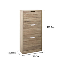 Scarpiera Salvaspazio Slim Ingresso Legno Slim 3 Ripiani Dimensioni Compatte 60 x 119 x 23,3 Ante Moderno MDF Compatta Doppia Profondità Salone Camera a Scomparsa Colore: Rovere