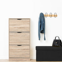 Scarpiera Salvaspazio Slim Ingresso Legno Slim 3 Ripiani Dimensioni Compatte 60 x 119 x 23,3 Ante Moderno MDF Compatta Doppia Profondità Salone Camera a Scomparsa Colore: Rovere