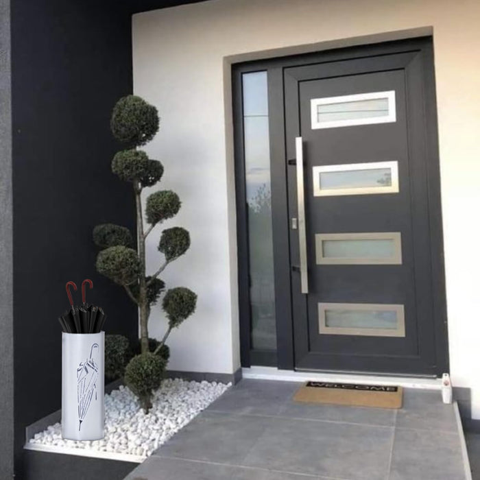 Portaombrelli Interno Esterno Ferro Design Moderno Ombrello Impermeabile Rotondo Salvaspazio Casa Ufficio Colore: Bianco