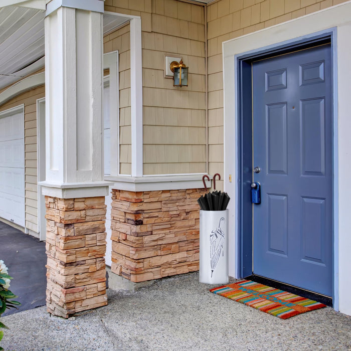 Portaombrelli Interno Esterno Ferro Design Moderno Ombrello Impermeabile Rotondo Salvaspazio Casa Ufficio Colore: Bianco
