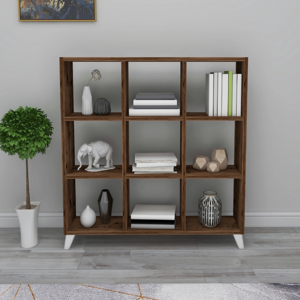 Libreria 'Svedala' Scaffale da Terra con 9 Scomparti Aperti a Forma di Cubo Mobile Espositore - Effetto Rovere Antico [en.casa]