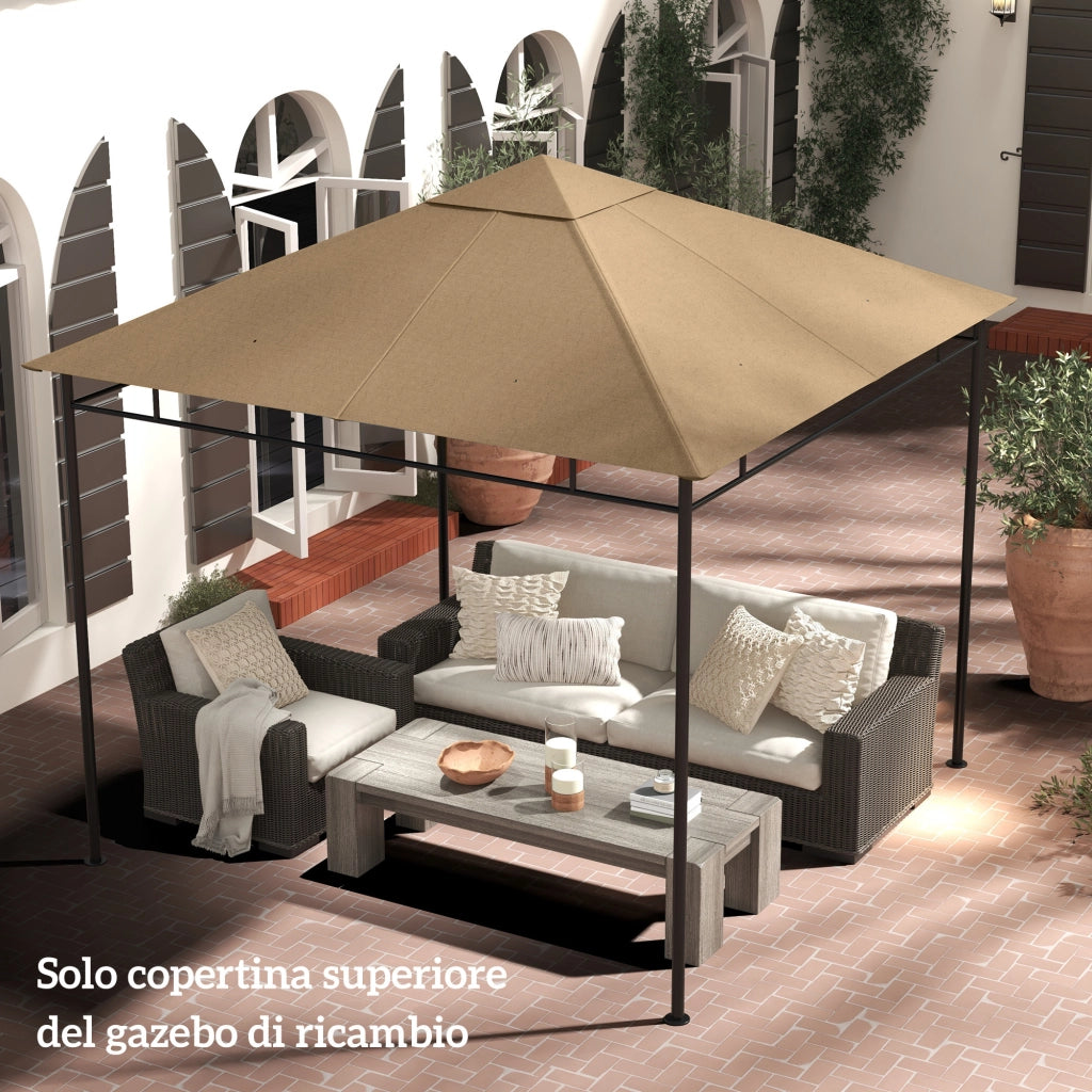 Tetto Gazebo 3x3m in Poliestere Beige ¨C zephmum ¨C con Prese d'Aria e Fori di Drenaggio