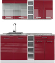 Cucina completa R-Line, Rosso lucido/bianco, 160 cm, PL Marmo, con disposizione flessibile dei moduli ed espandibile