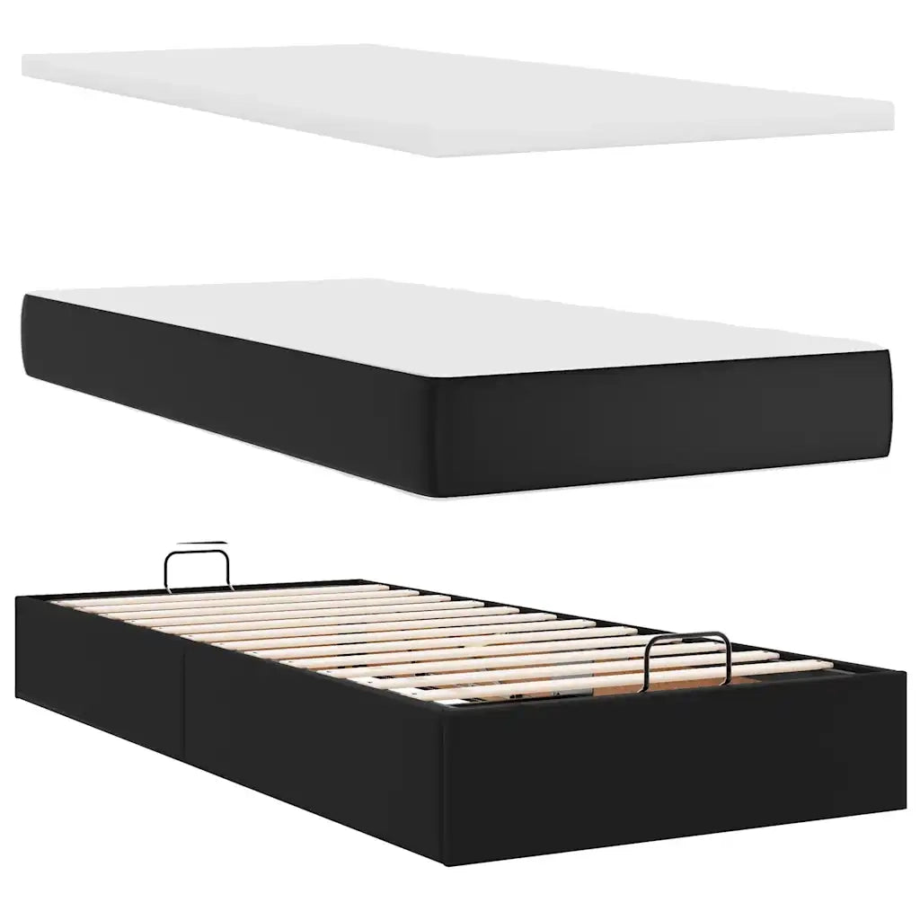 vidaXL Letto Pouf con Materasso Nero 90x200 cm Similpelle