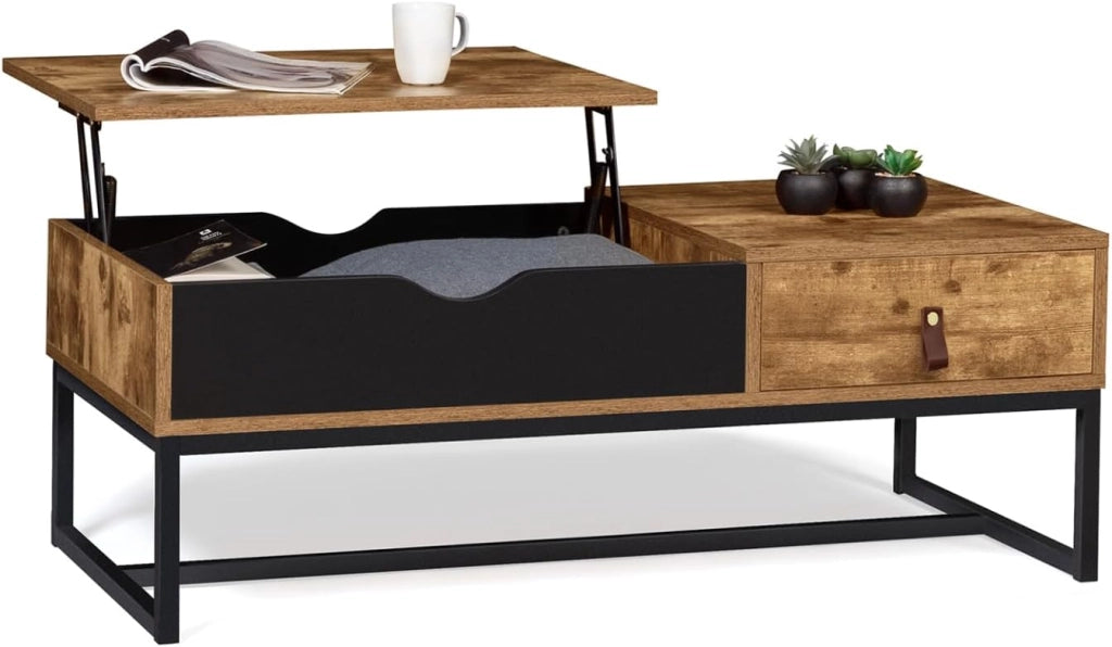 Tavolino CHICAGO con piano sollevabile, 1 cassetto, design industriale
