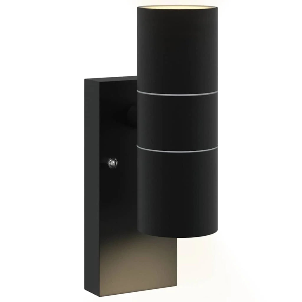 Set di 2 applique da esterno cilindriche dal design contemporaneo per giardino 7 x 10 x 22 cm in acciaio inox nero 02_0056544