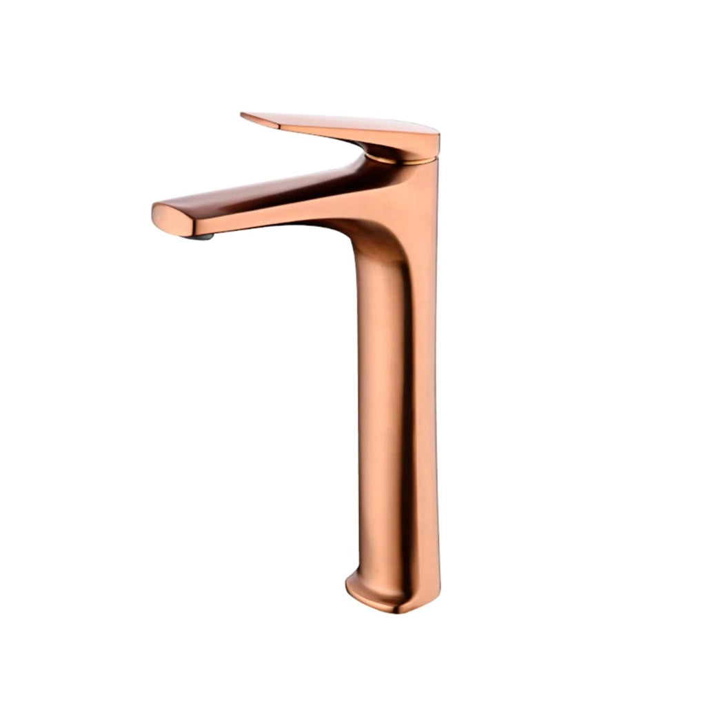 IMEX Miscelatore monocomando per lavabo alto in ottone con finitura oro rosa spazzolato cartuccia ceramica Ø28 mm set 2 flessibili 3-8 inclusi altezza 288 mm canna 175 mm – Modello BDD055-3ORC