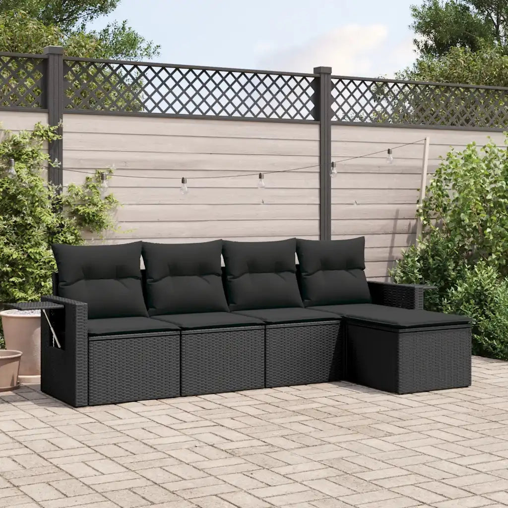 Set Divani da Giardino 5 pz | Set Salotto da Giardino con Cuscini in Polyrattan Nero