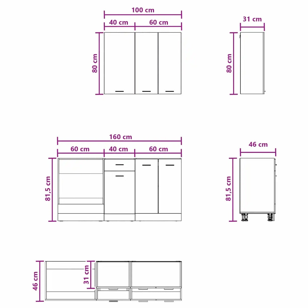 Unità Cucina LYON 5 pcs Grigio Cemento Legno ingegnerizzato 3438222
