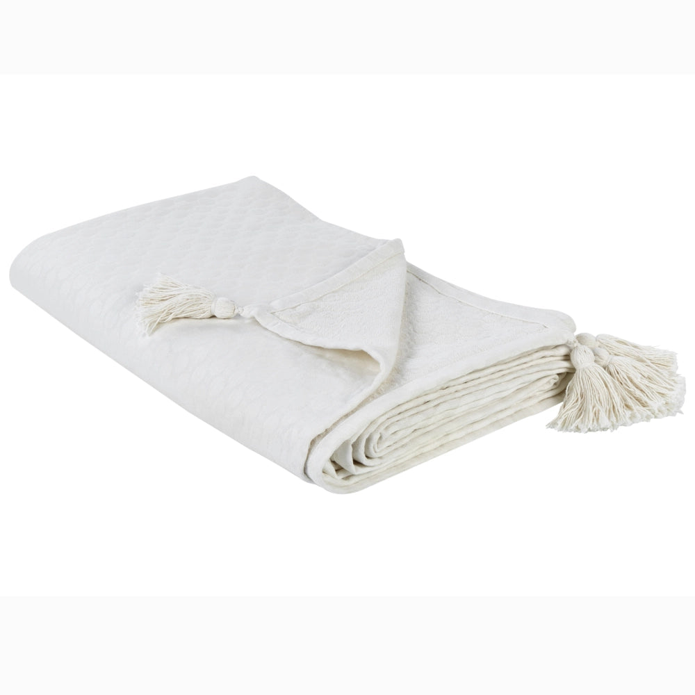 Copriletto in cotone bianco sporco 150 x 200 cm con frange Decorativo Camera da letto