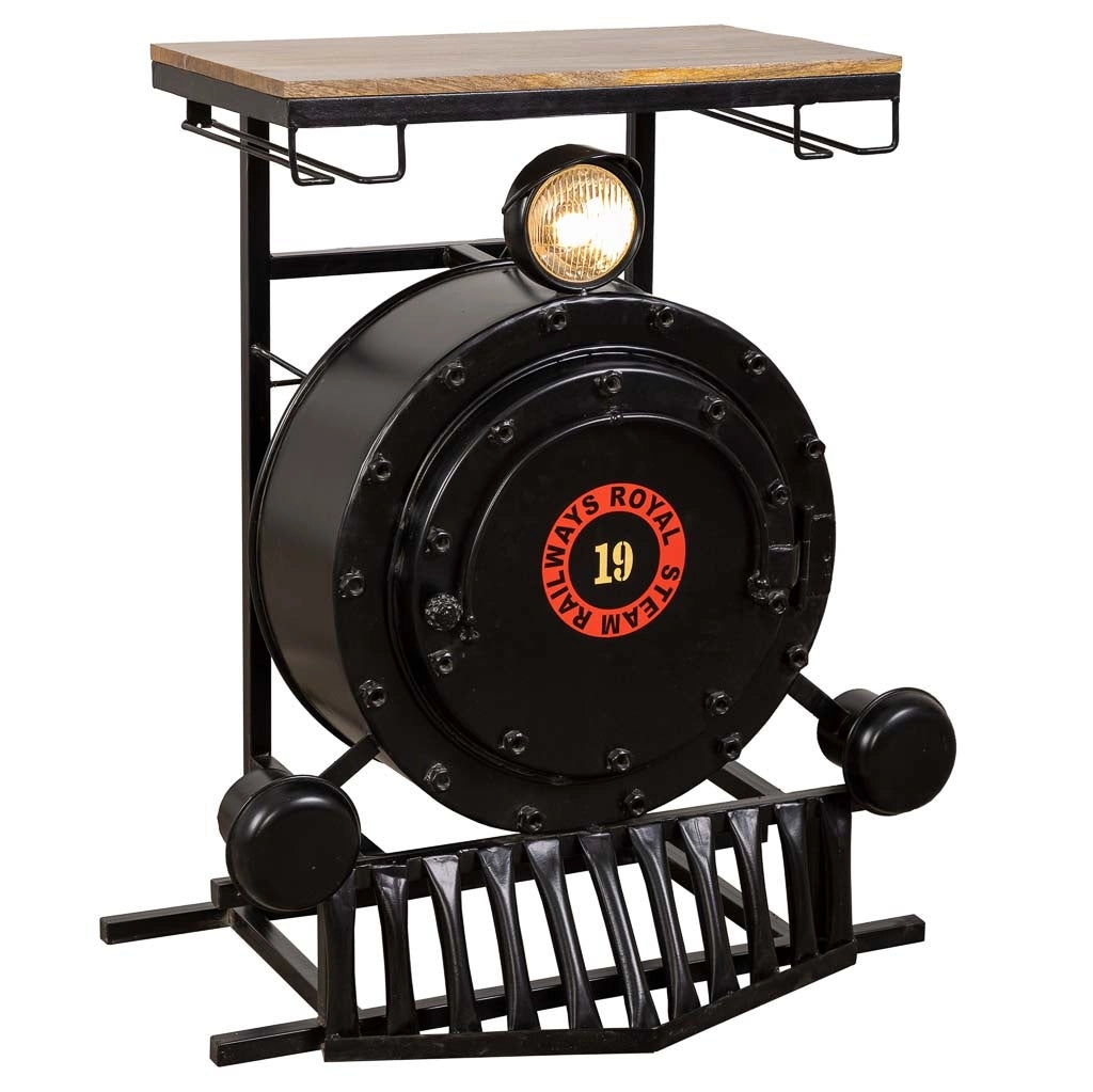 Mobile bar locomotiva artigianale ferro legno 75x47x90 cm