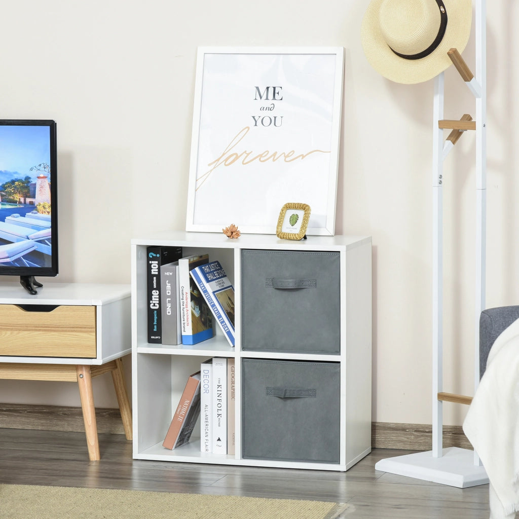 Libreria modulare 4 cubi con 2 cassetti ¨C zephmum ¨C bianco e grigio 61,5x30x61,5 cm