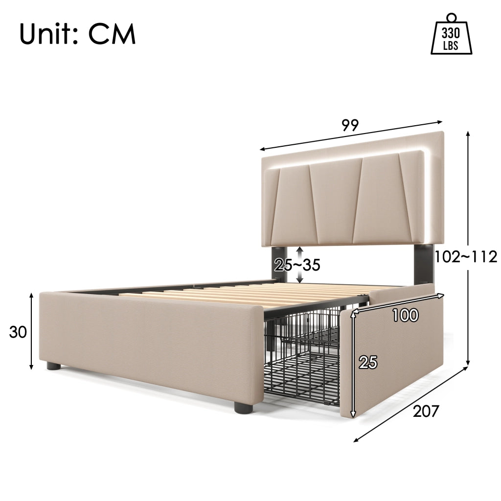 letto imbottito legno beige 90x200 cm