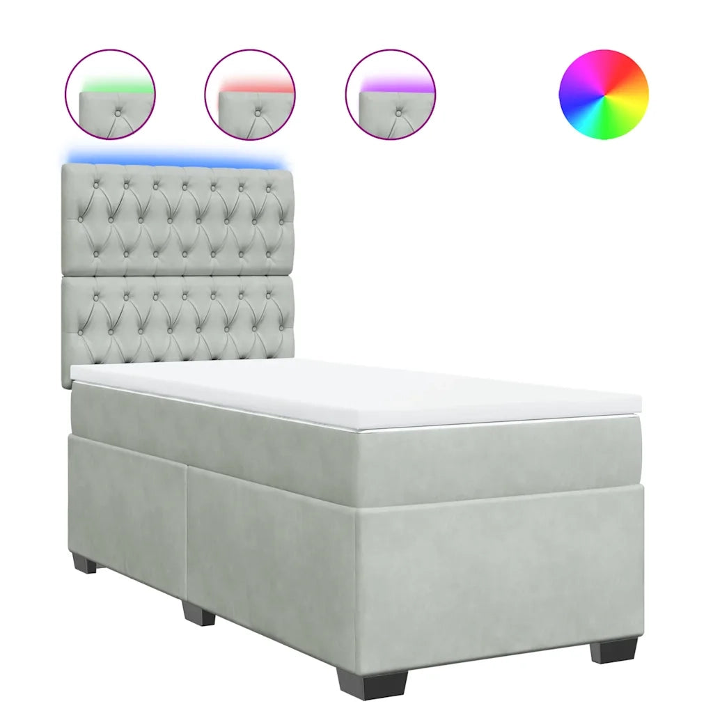 Giroletto a Molle con Materasso Grigio Chiaro 90x200 cm Velluto