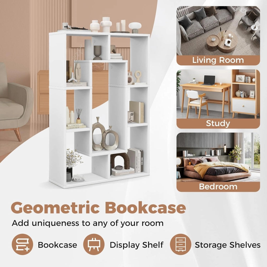 Scaffale per libreria, divisorio in legno, con 7 scomparti, 60 x 20 x 90 cm, per soggiorno, studio e camera da letto (bianco)