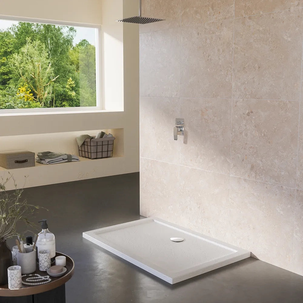 Piatto doccia 80x120 effetto pietra bianco in acrilico altezza slim | Petra