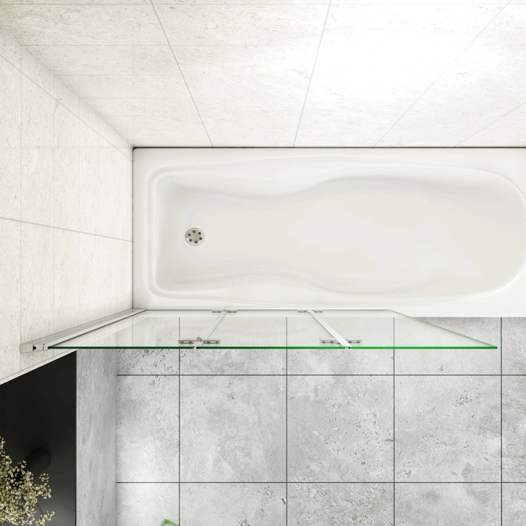 Parete Doccia Per Vasca da Bagno 130x140 cm 3 Ante Movibili Pieghevoli a Libro in Vetro Temperato 6 mm Trasparente Anticalcare Telaio Cromo Lucido