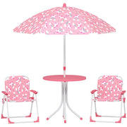 Set Tavolo e Sedie per Bambini con Ombrellone per Esterno in Acciaio Rosa