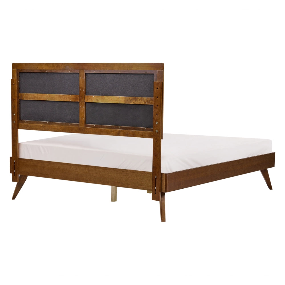 Letto 160 x 200 cm in legno di frassino scuro e MDF beige chiaro con rete a doghe e testiera imbottita dal design moderno