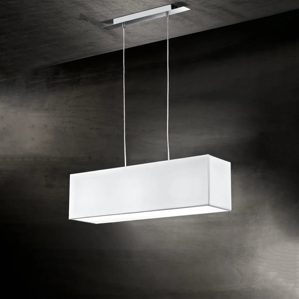 Lampadario Contemporaneo Para Hotel Metallo Cromo Tessuto Bianco 3 Luci E27