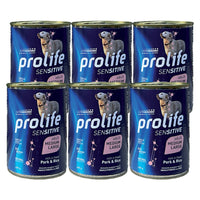 PROLIFE UMIDO CANE 6x400GR ADULT SENSITIVE MAIALE &RISO MEDIUM/LARGE 6 x 400gr
