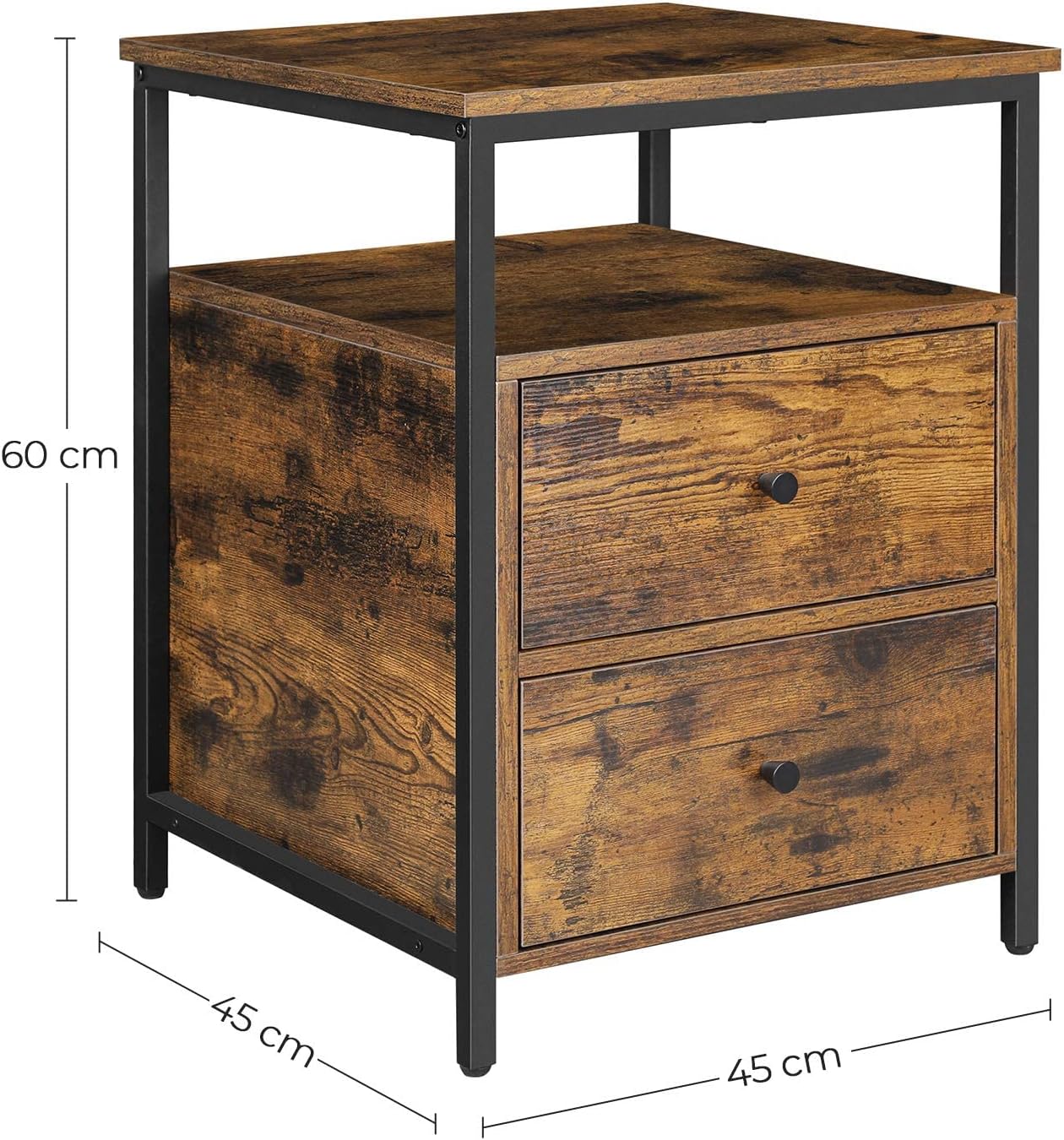 Comodino rustico marrone Valora con cassetti in stile loft