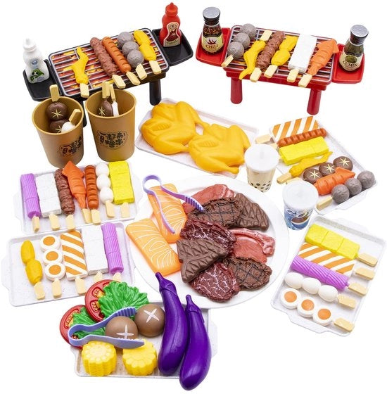 Cucina da BBQ in Legno 80 Pezzi - Set di Giocattoli per Bambini - Cucina da Gioco - Accessori per Cucina da Gioco - Cucina da Giocare per 3+ Anni