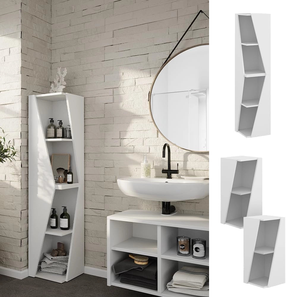 Armadio per il bagno Benno, Bianco, 31.6 x 70.5 cm con 3 ripiani, per la conservazione in bagno, combinabile con altri moduli