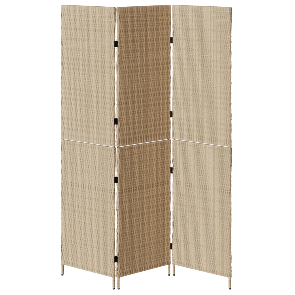 Paravento 3 Pannelli Pieghevole Beige 147x180 cm in Polyrattan