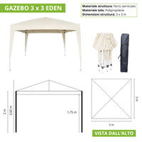 Gazebo Eden richiudibile 3 m x 3 m in ferro verniciato bianco con telo beige