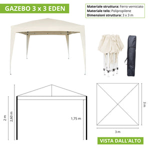 Gazebo Eden richiudibile 3 m x 3 m in ferro verniciato bianco con telo beige