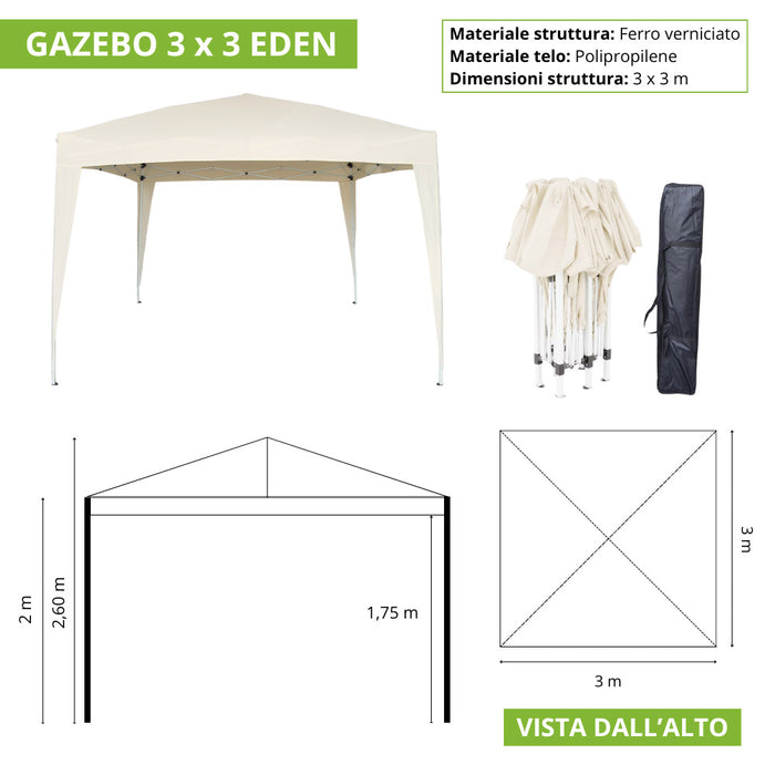 Gazebo Eden richiudibile 3 m x 3 m in ferro verniciato bianco con telo beige